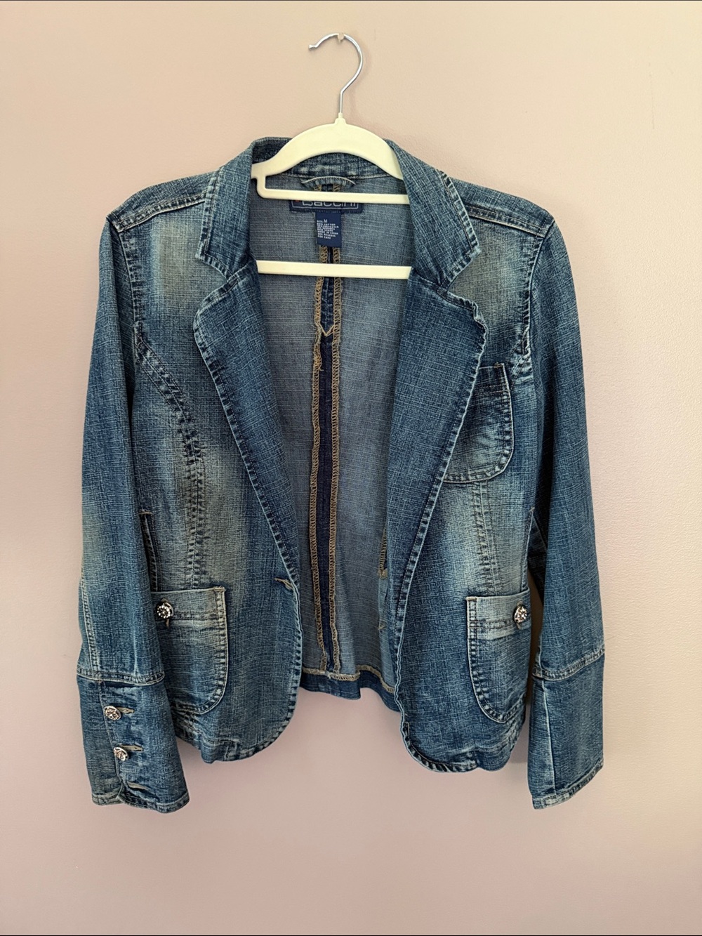 Baccini Faded Blue Denim Blazer Jacket